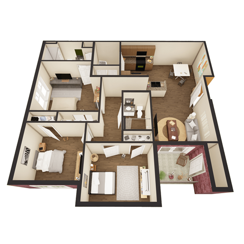 Floor plan for 3 beds, 2 baths